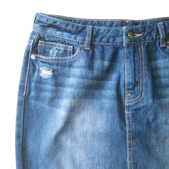 Buffalo David Bitton Cecilia Denim Blue Cotton Midi Mid Rise Jean Skirt, 28 - Picture 2 of 7